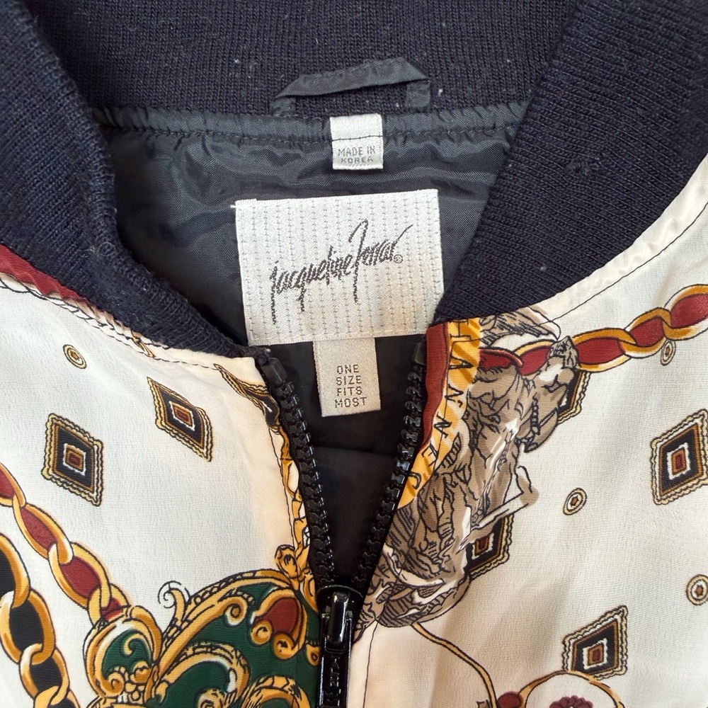 🧥 Vintage Jacqueline Ferrar Scarf Print Bomber Jacket
